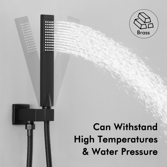 KES Shower System with Tub Spout Bath Shower Faucet Set Complete 10 Inch Rain Shower with Handheld Spray Pressure Balance Black, XB6305-BK